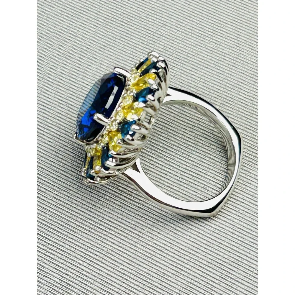 Sterling Silver Size 6.25 BBJ Blue & Yellow Faux Stone Ring Costume Jewelry .925
